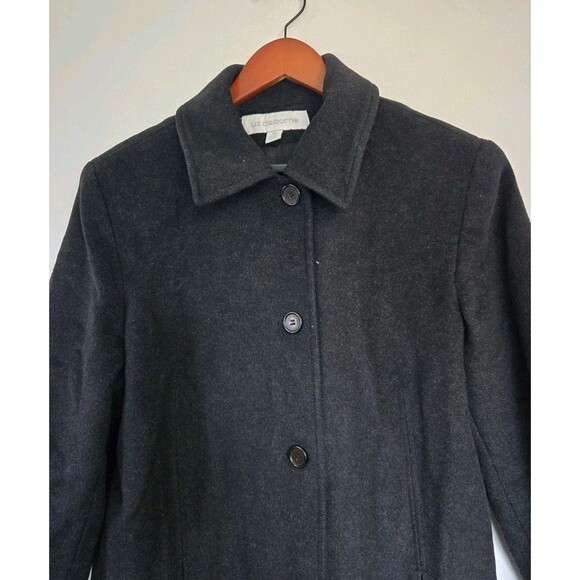 Liz Claiborne Coat Womens 14 Black Long Winter 100% Wool Old Money Quiet Luxury - Picture 2 of 9